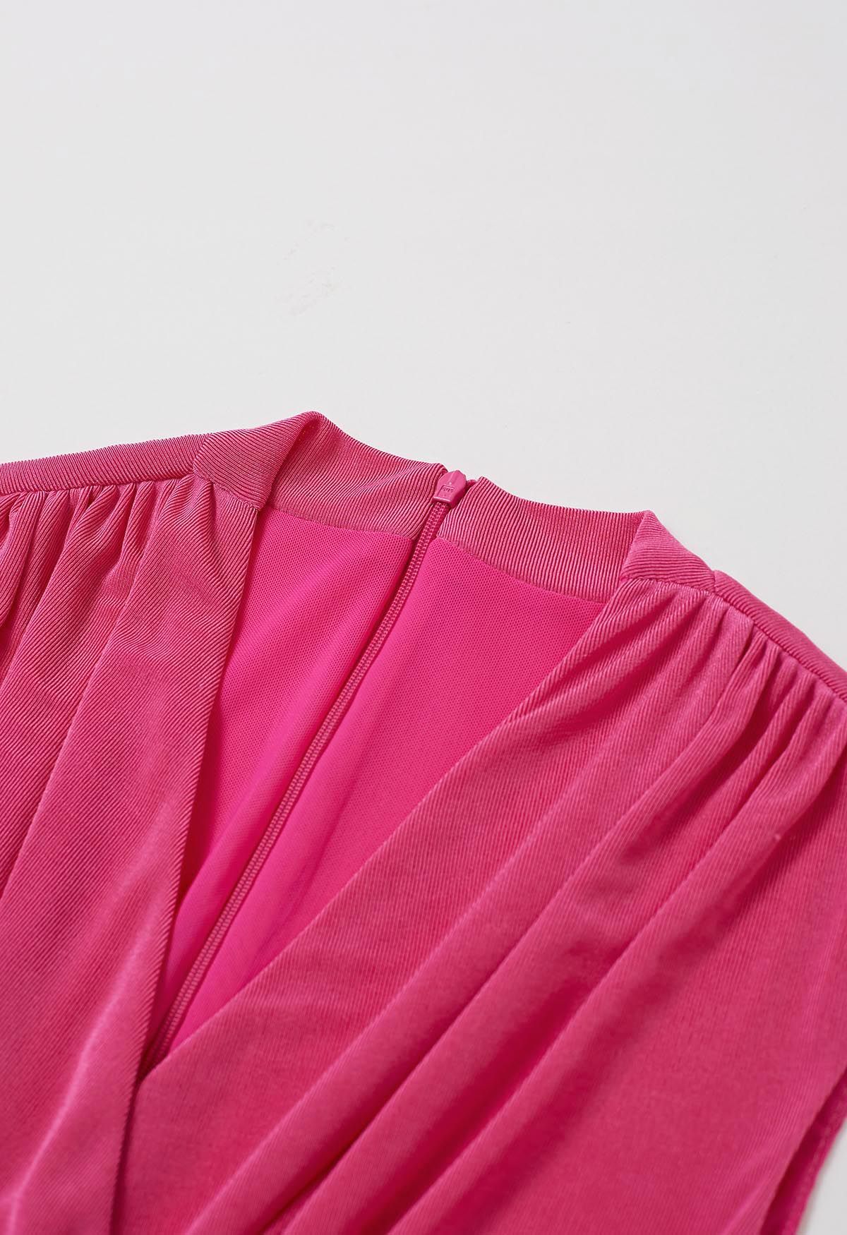 Robe fourreau effet portefeuille à taille cintrée, rose vif