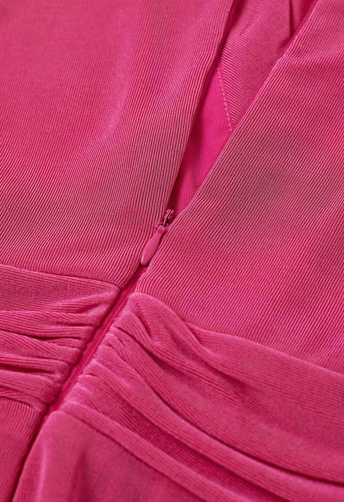 Robe fourreau effet portefeuille à taille cintrée, rose vif