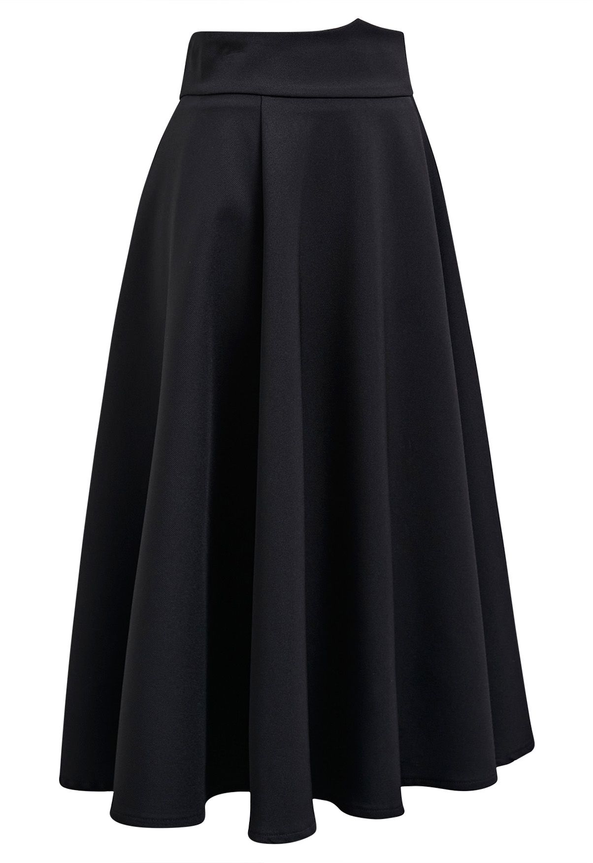 Jupe midi trapèze taille haute noire unie 