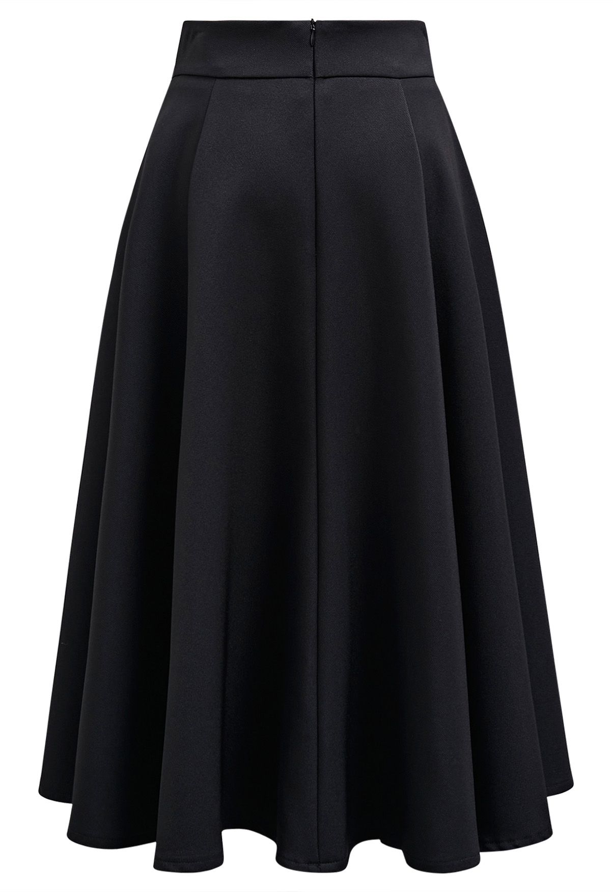 Jupe midi trapèze taille haute noire unie 