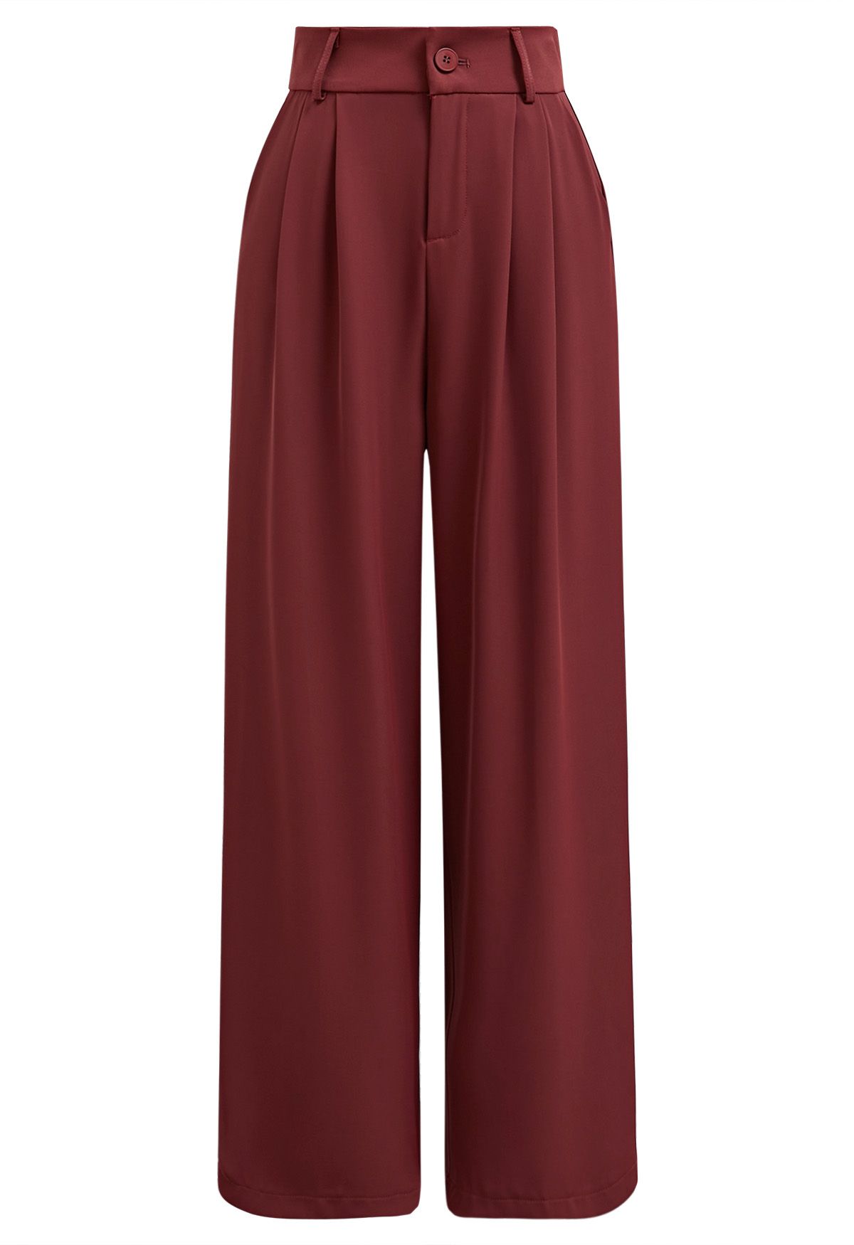 Pantalon droit taille haute en rouge