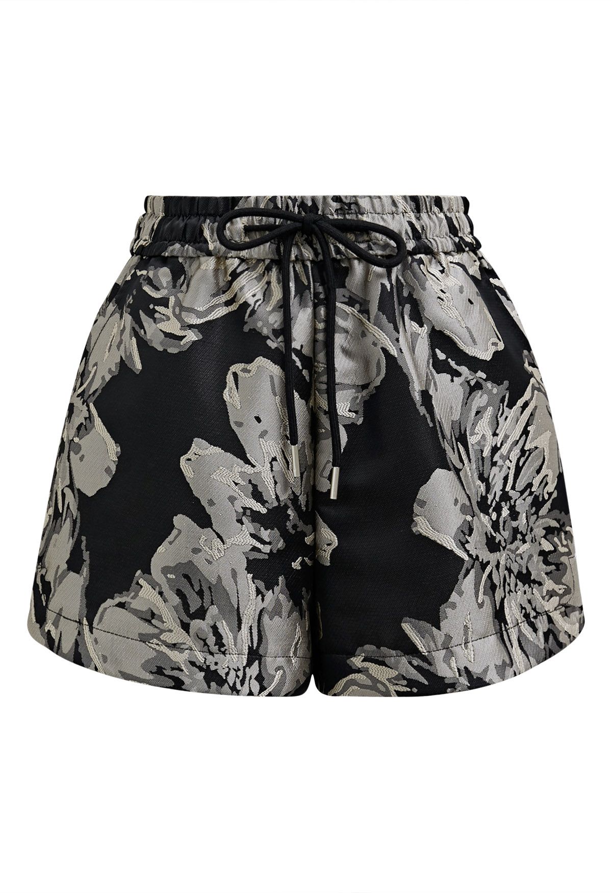 Short fleuri en jacquard à cordon de serrage 