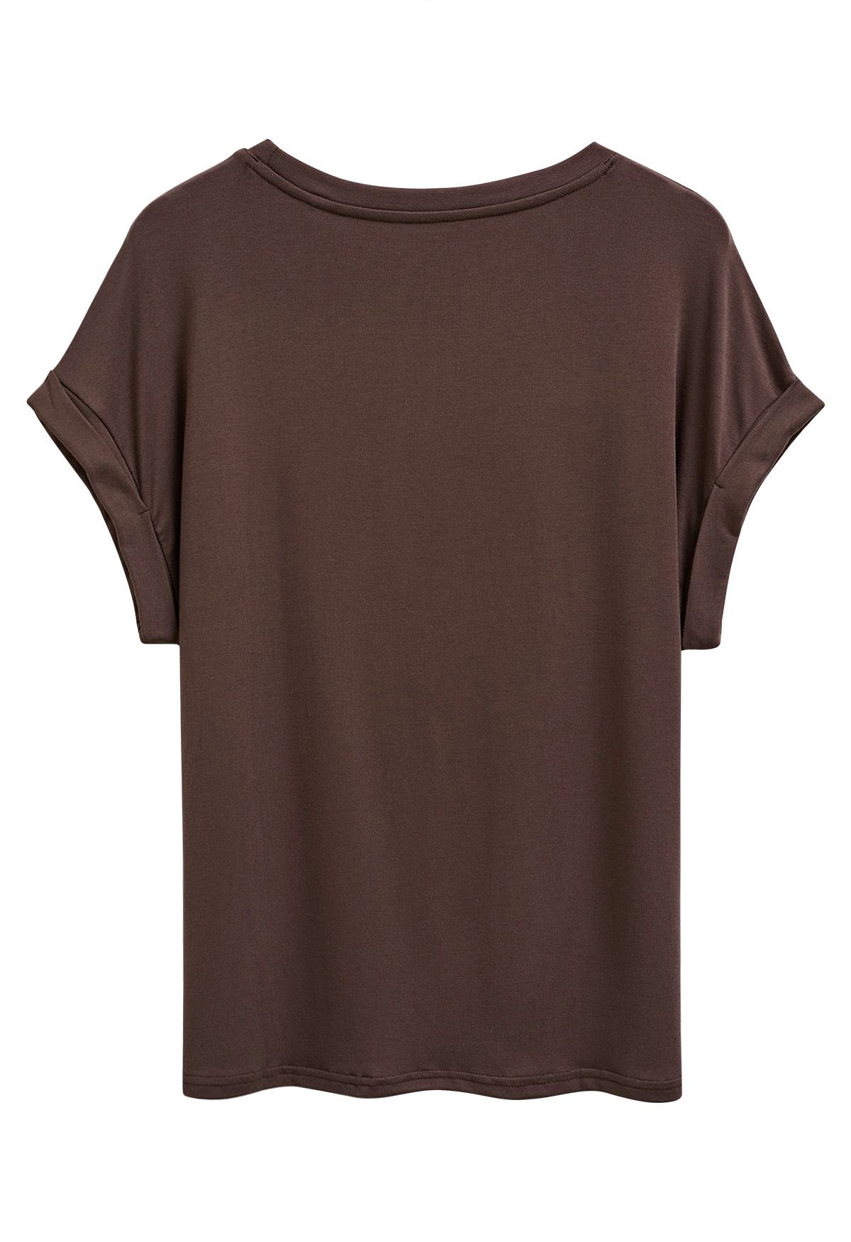 T-shirt à poignets roulés et bordure de poche en marron