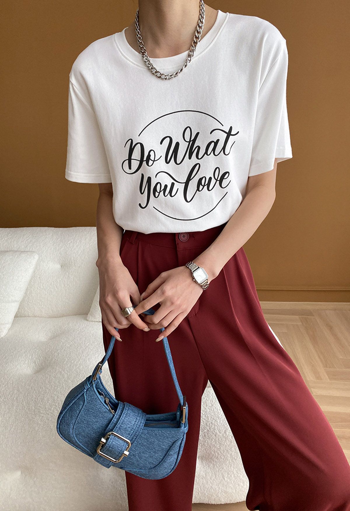 T-shirt à col rond Do What You Love en blanc