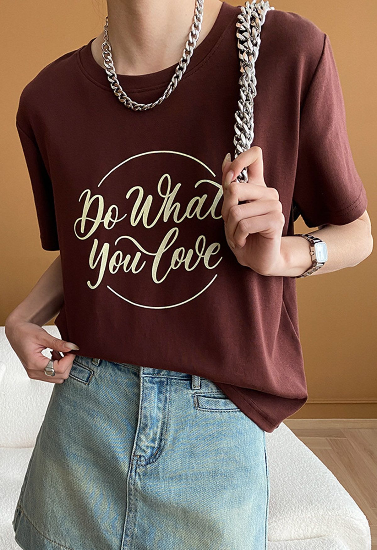 T-shirt à col rond Do What You Love en marron