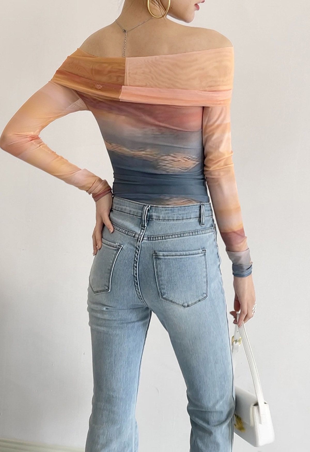 Haut en maille à épaules dénudées dégradé tie-dye 