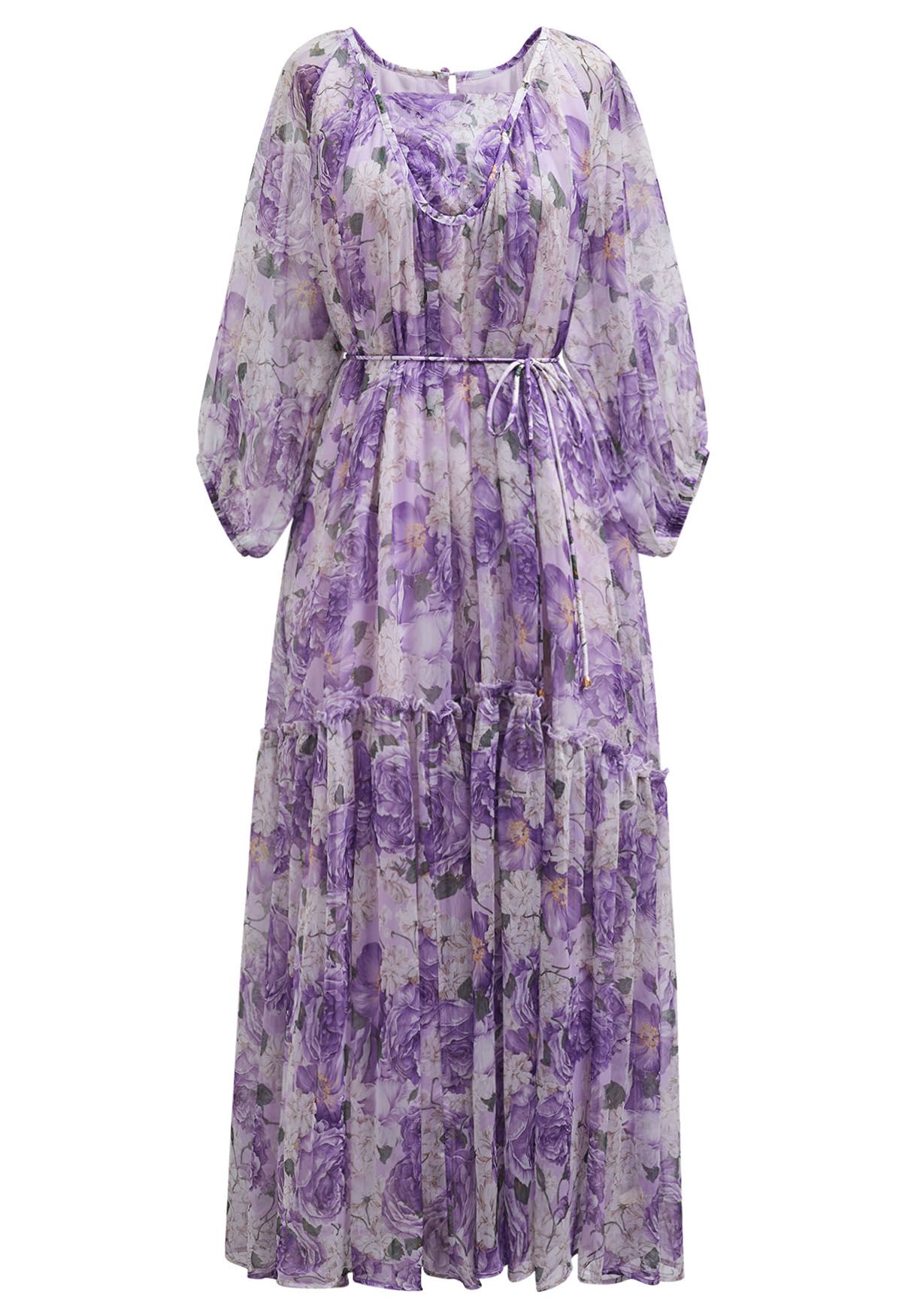 Robe Dolly Gauzy à imprimé floral et manches bulles en violet