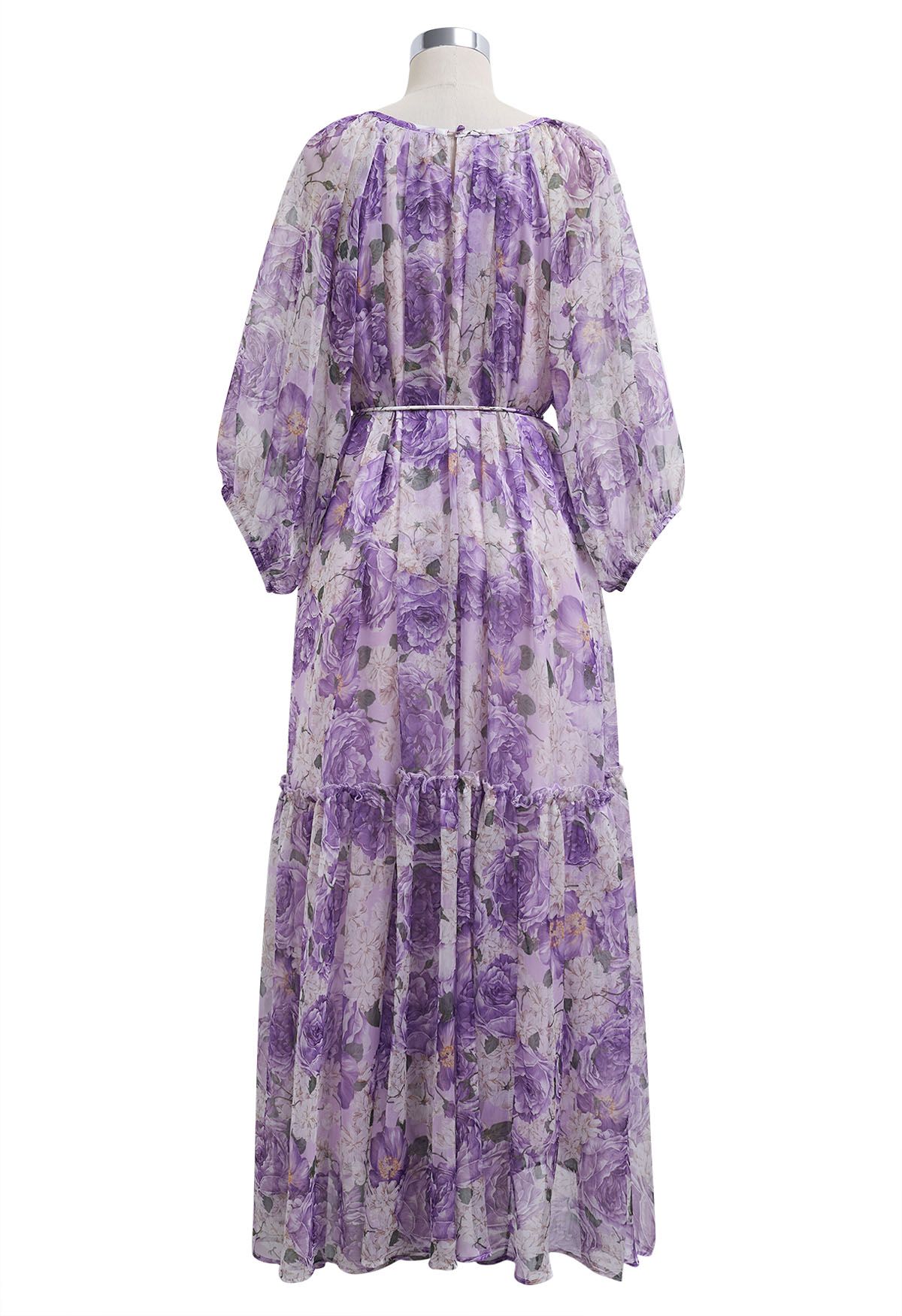 Robe Dolly Gauzy à imprimé floral et manches bulles en violet