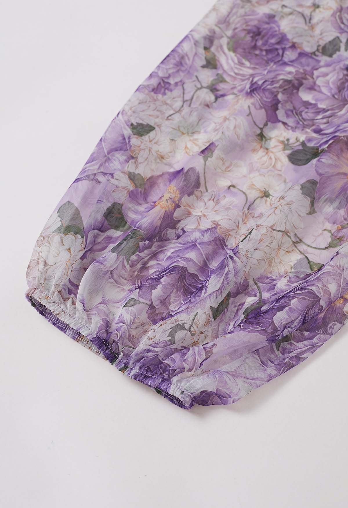 Robe Dolly Gauzy à imprimé floral et manches bulles en violet