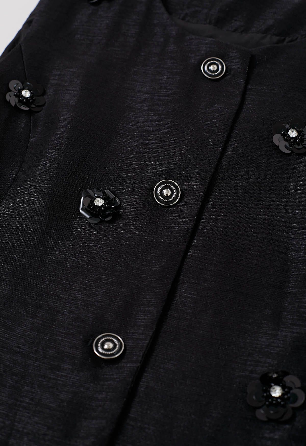 Ensemble gilet boutonné à paillettes et jupe plissée en noir