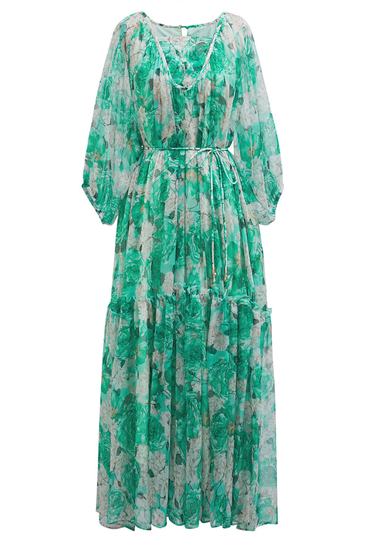 Robe Dolly à manches bulles et imprimé floral Gauzy en vert