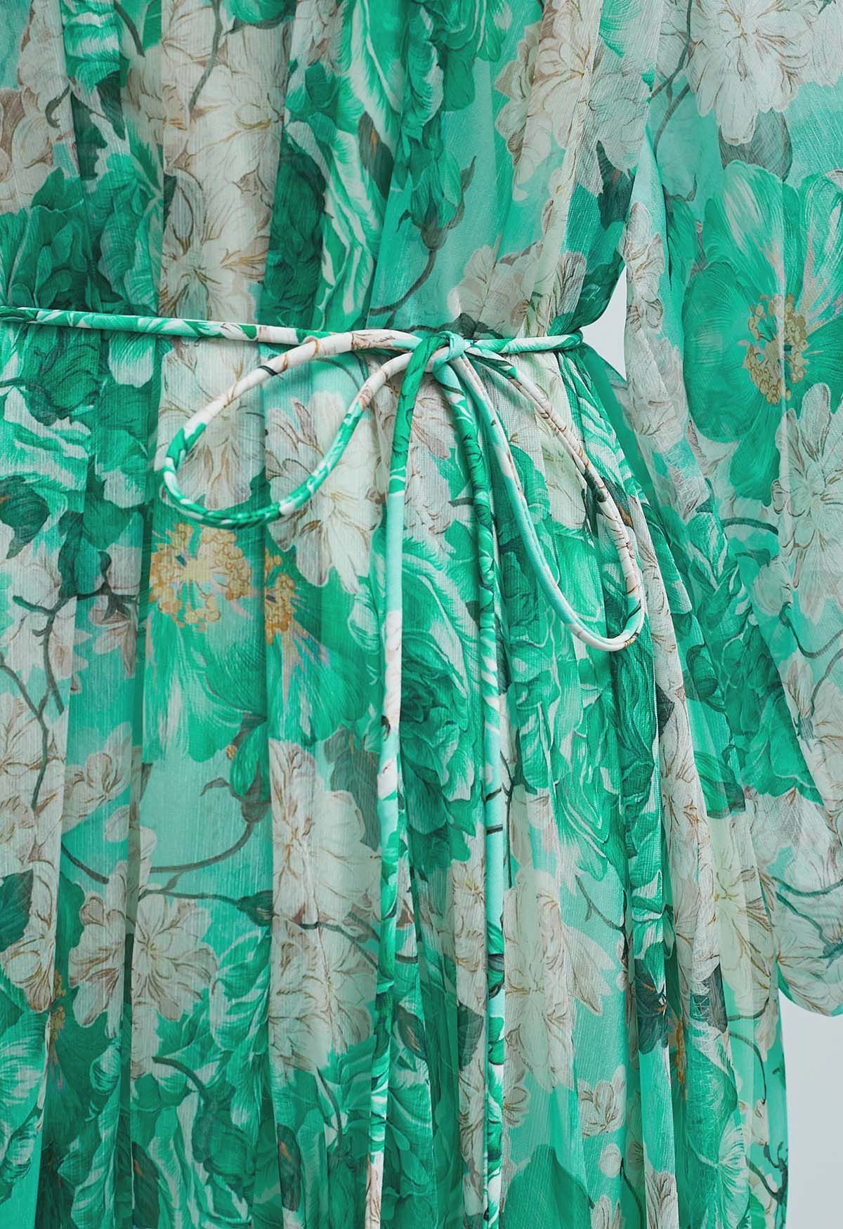 Robe Dolly à manches bulles et imprimé floral Gauzy en vert