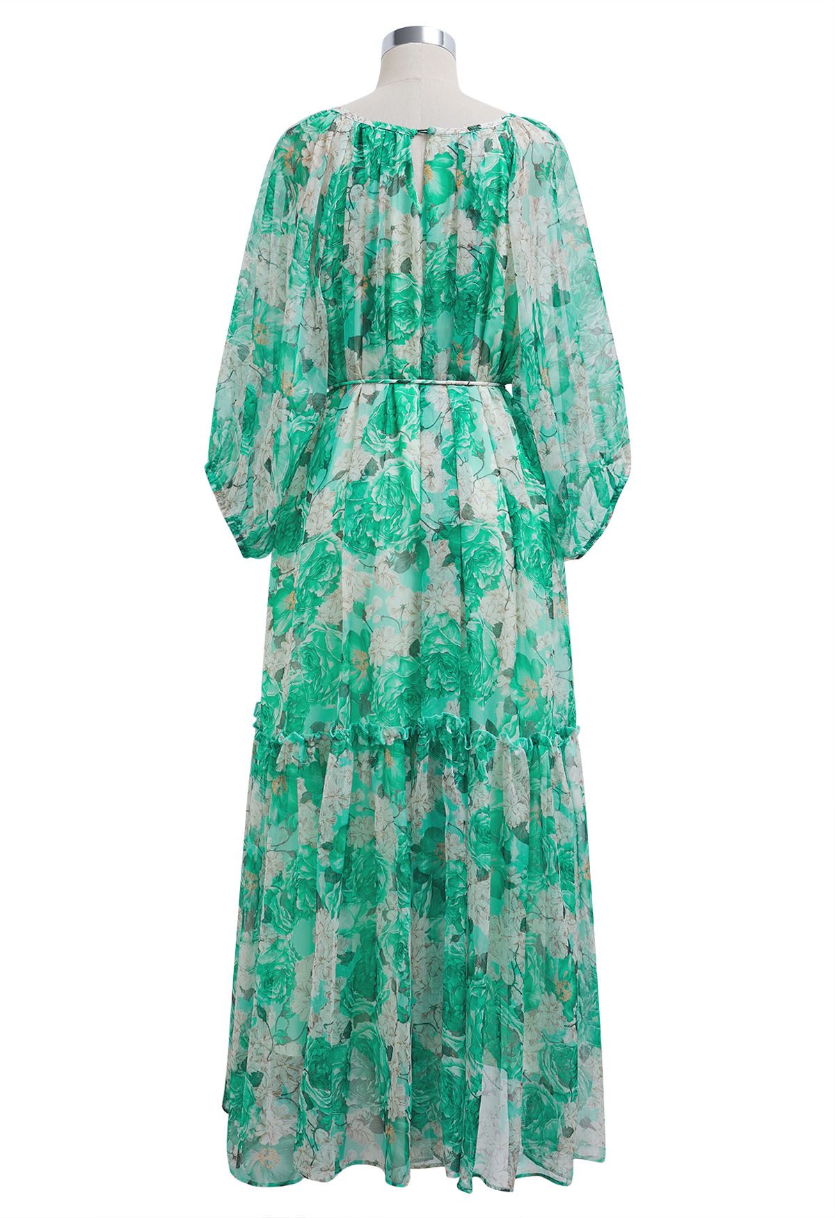 Robe Dolly à manches bulles et imprimé floral Gauzy en vert