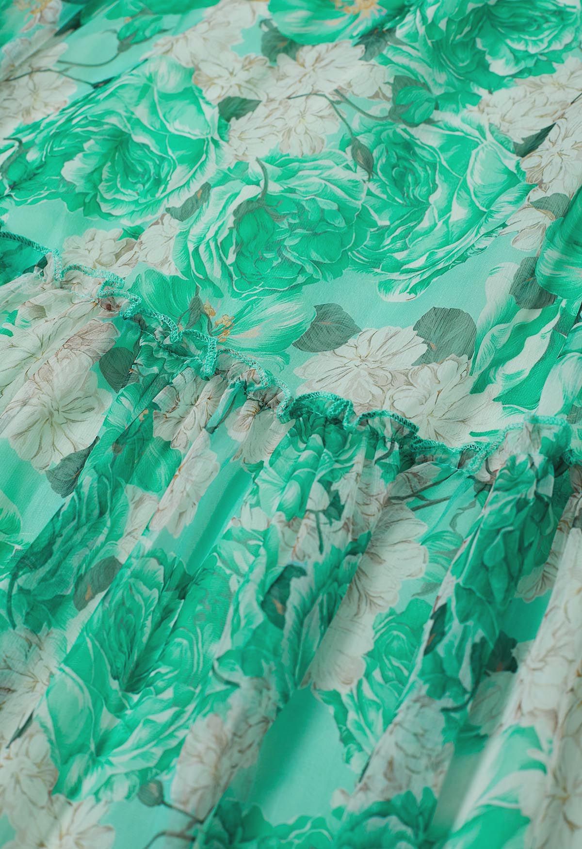 Robe Dolly à manches bulles et imprimé floral Gauzy en vert