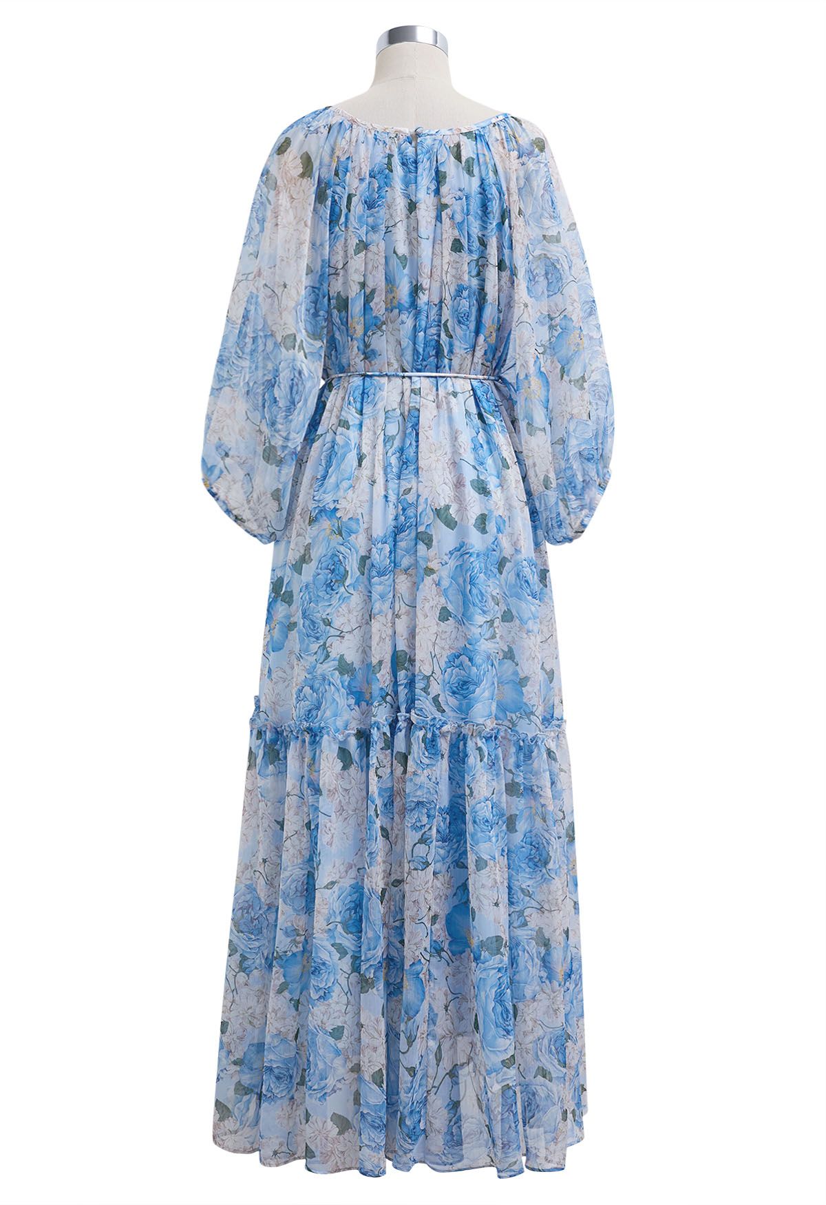 Robe Dolly Gauzy à imprimé floral et manches bulles en bleu