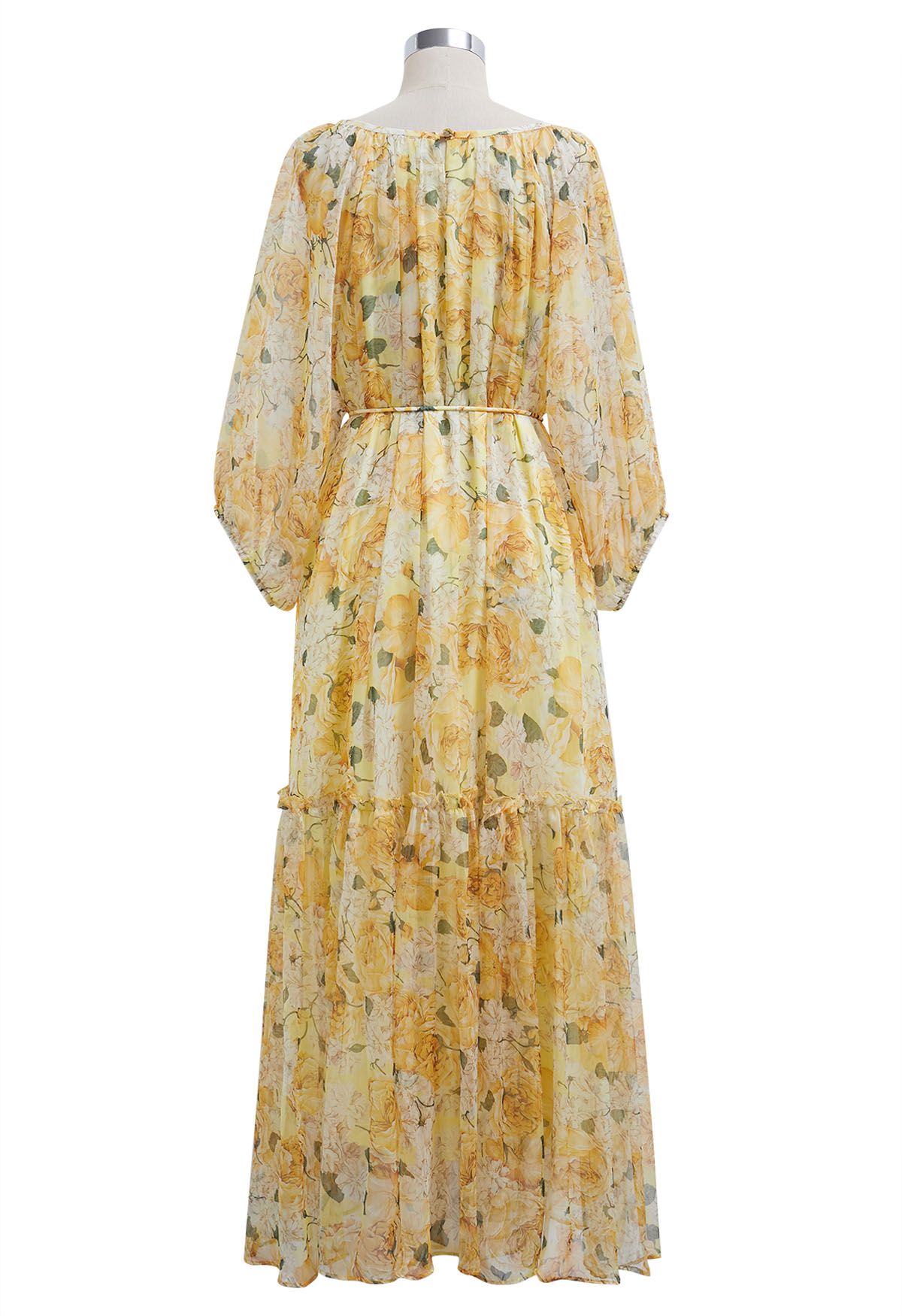 Robe Dolly Gauzy à imprimé floral et manches bulles en jaune