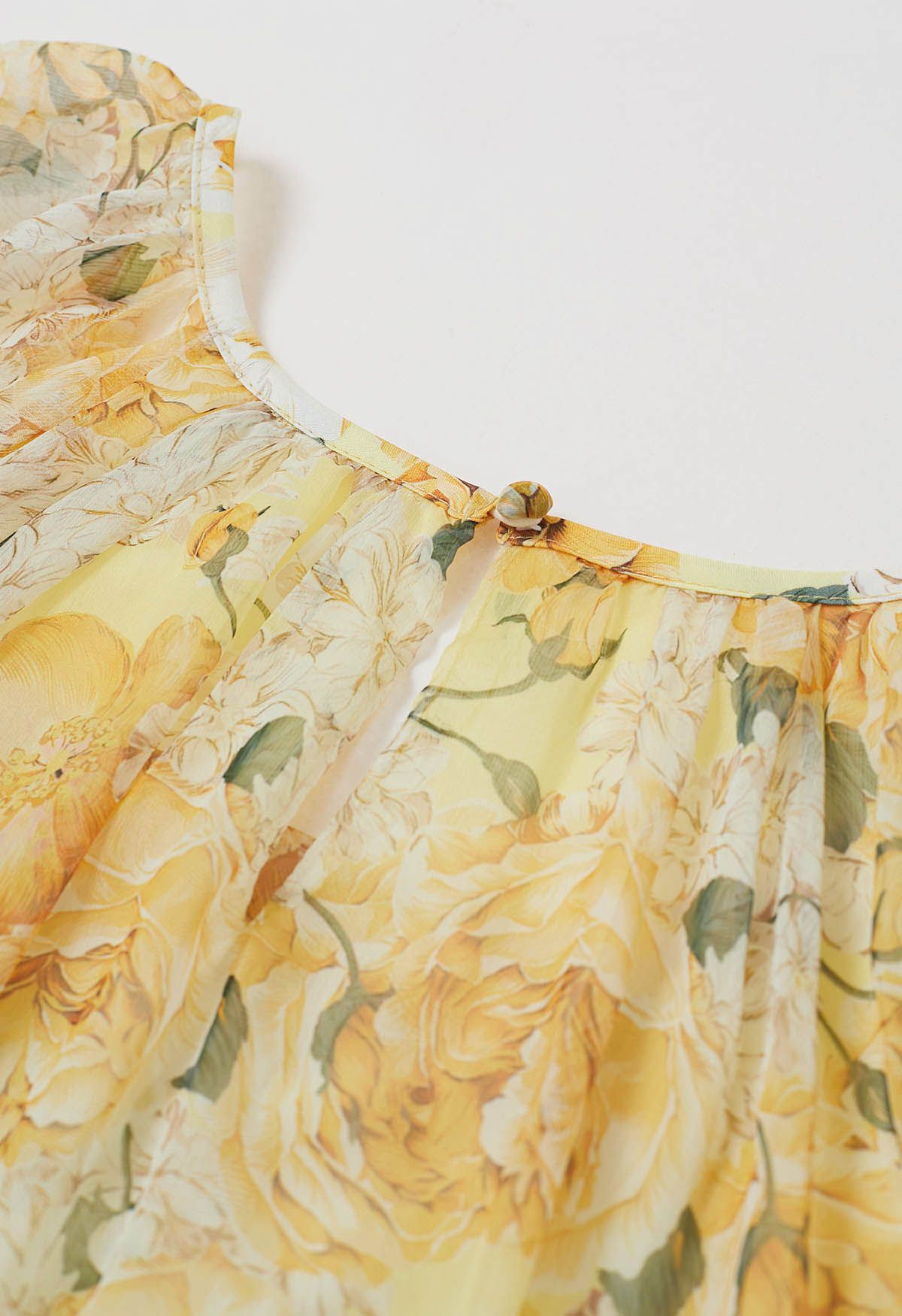 Robe Dolly Gauzy à imprimé floral et manches bulles en jaune