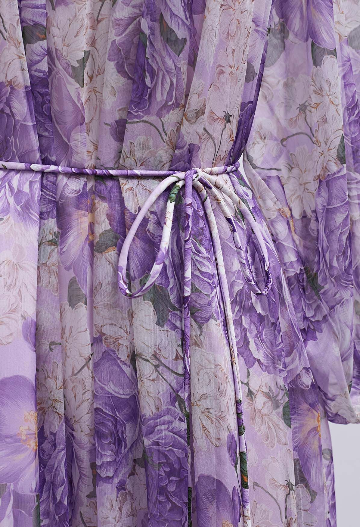 Robe Dolly Gauzy à imprimé floral et manches bulles en violet