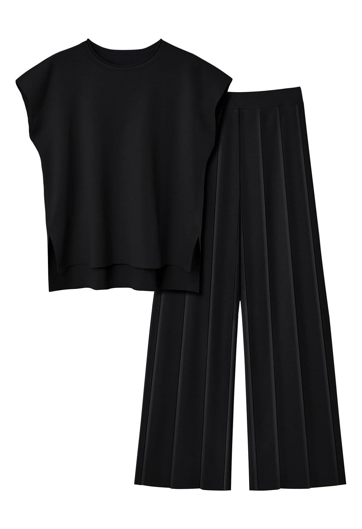 Ensemble haut sans manches et pantalon droit Daily Comfort en noir