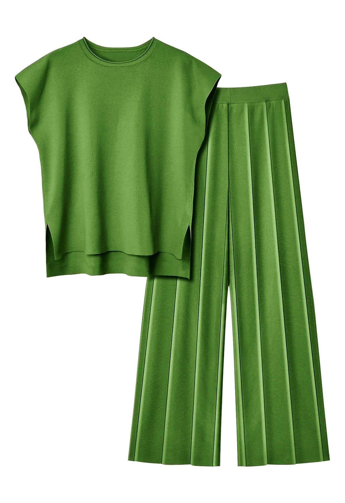 Ensemble haut sans manches et pantalon droit Daily Comfort en vert mousse