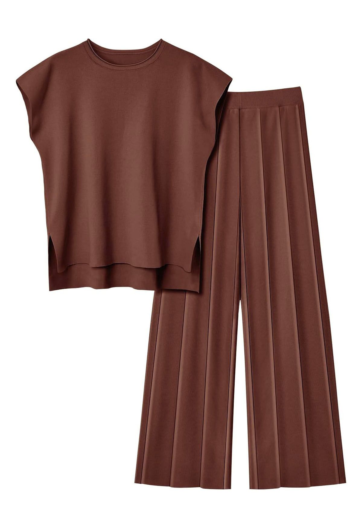 Ensemble haut sans manches et pantalon droit Daily Comfort en marron