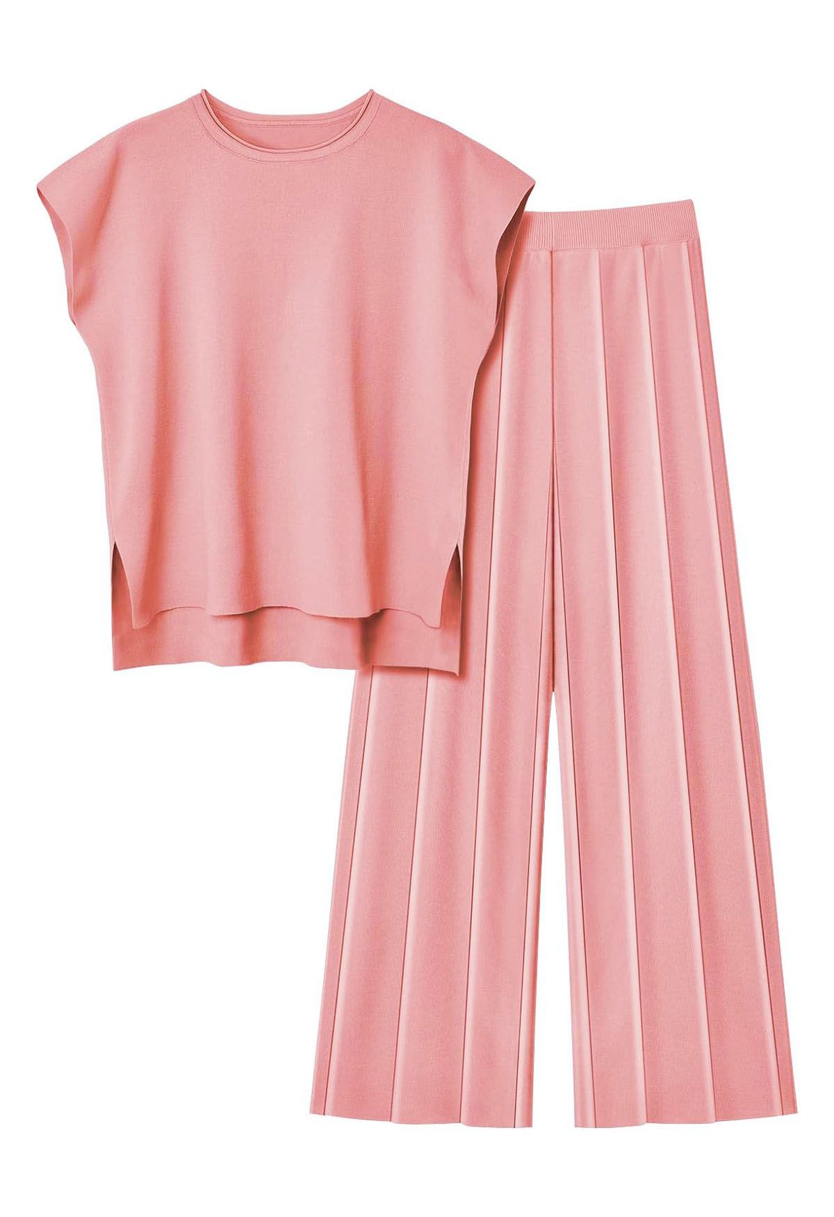 Ensemble haut sans manches et pantalon droit Daily Comfort en rose vif