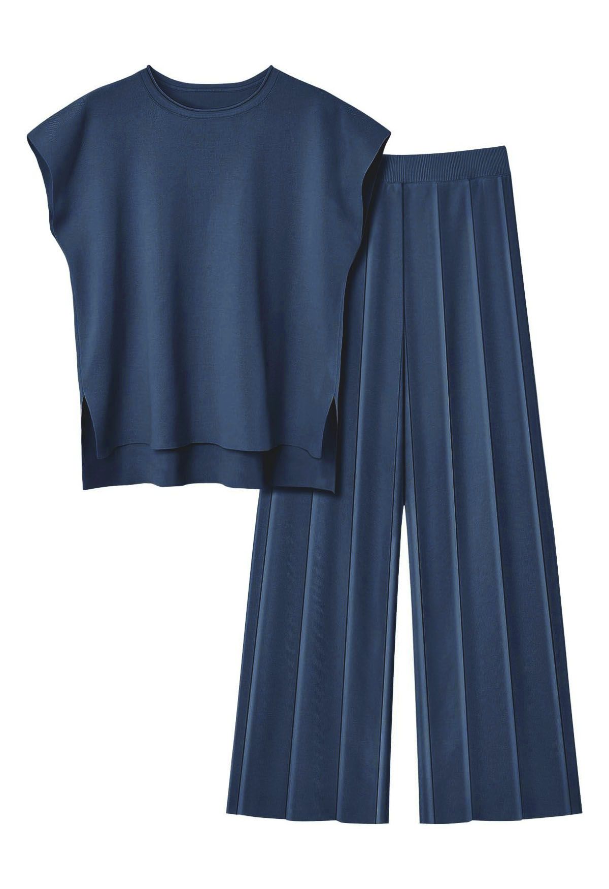 Ensemble haut sans manches et pantalon droit Daily Comfort en bleu marine