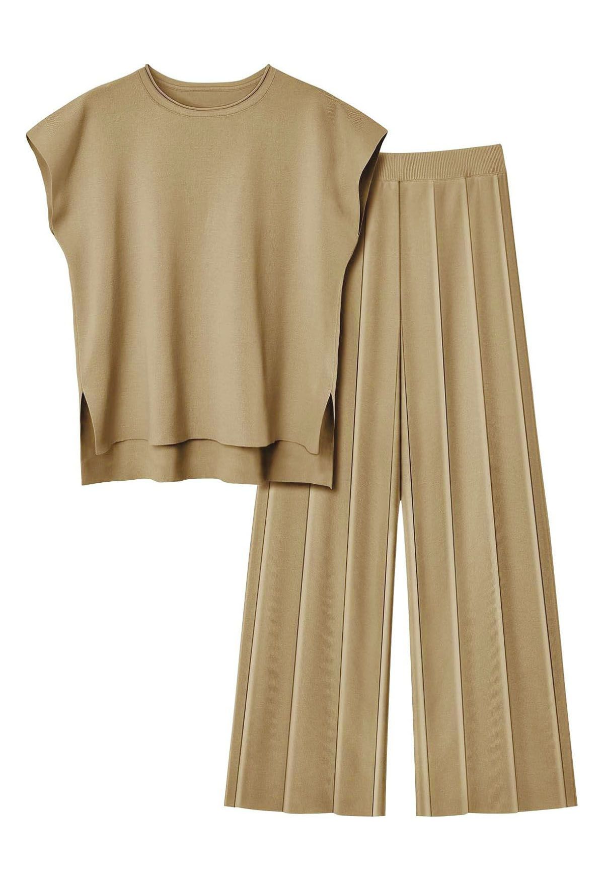 Ensemble haut sans manches et pantalon droit Daily Comfort en beige