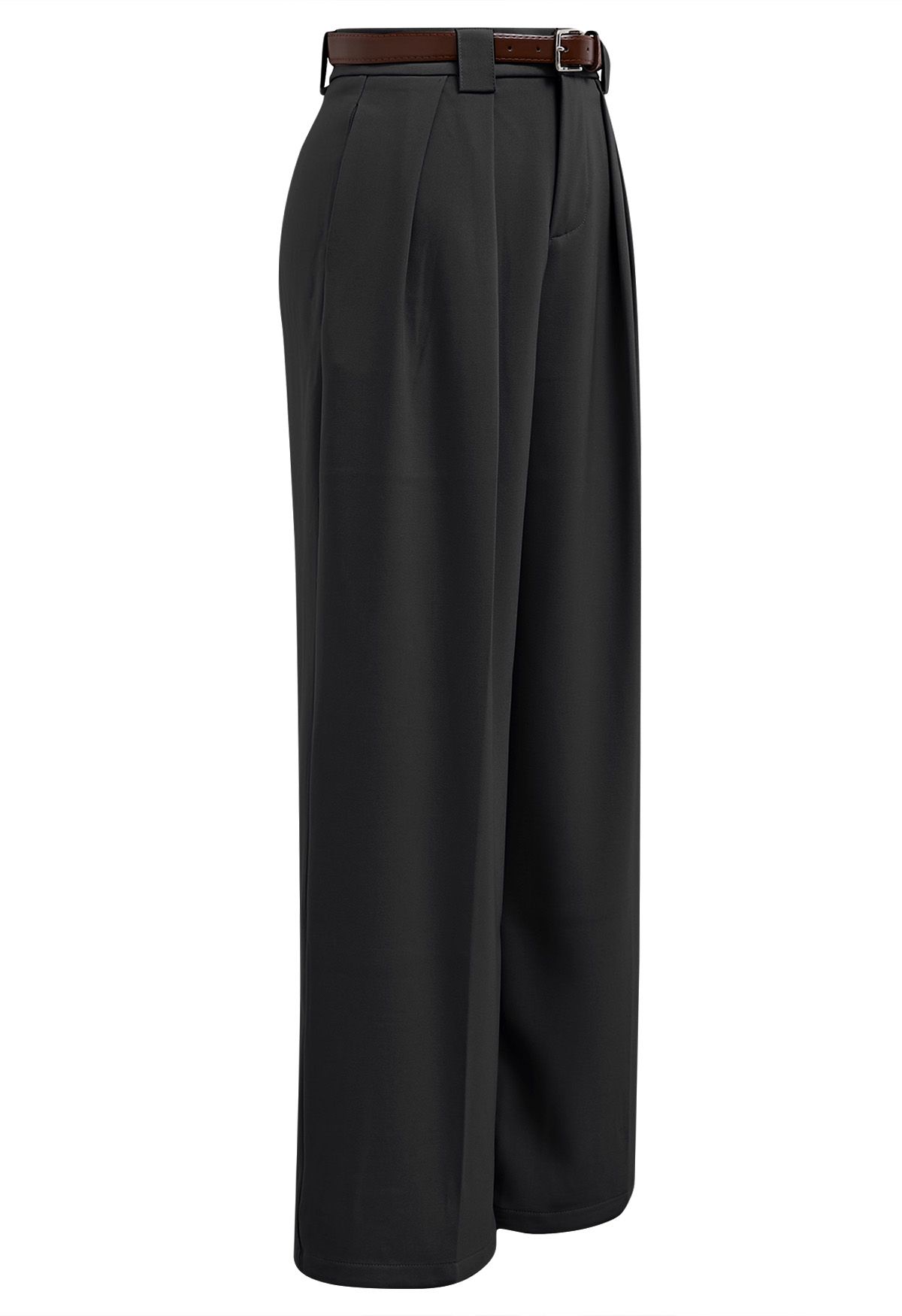 Pantalon droit avec ceinture en similicuir, noir