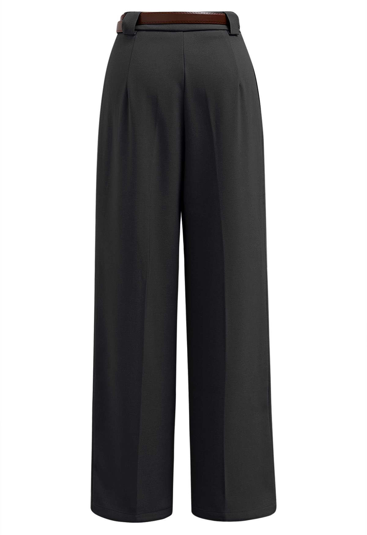 Pantalon droit avec ceinture en similicuir, noir