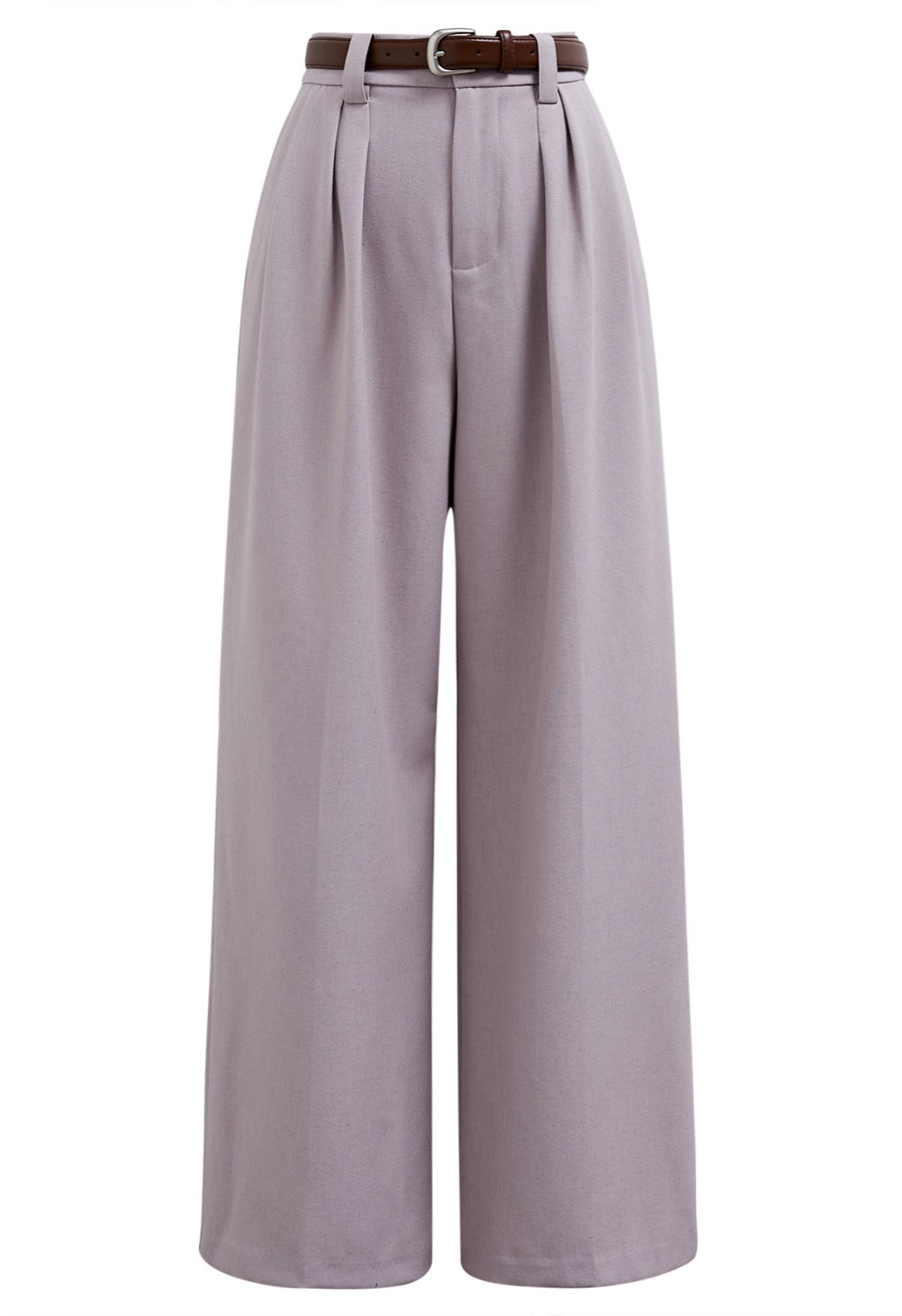 Pantalon droit avec ceinture en similicuir, lilas