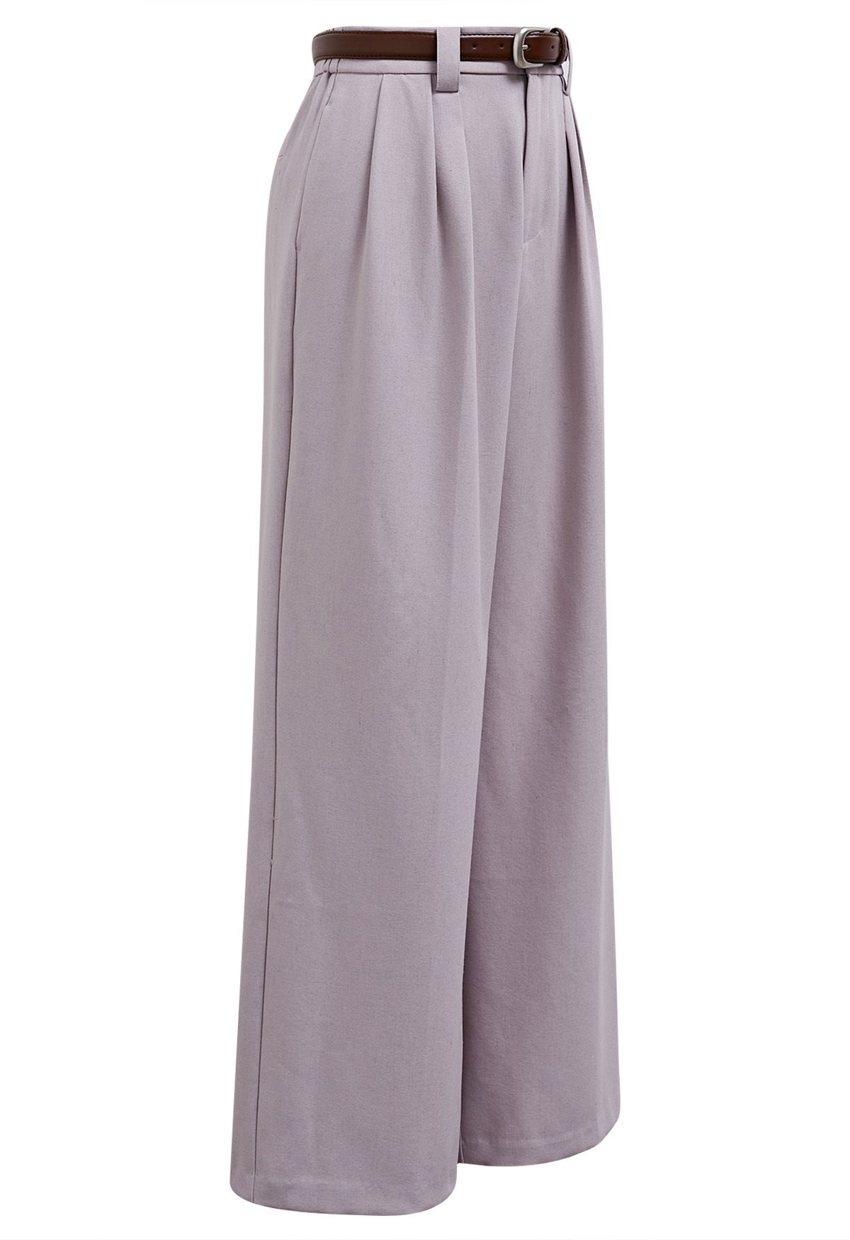 Pantalon droit avec ceinture en similicuir, lilas