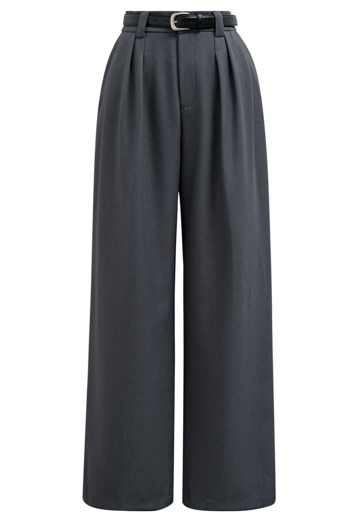 Pantalon droit avec ceinture en similicuir, fumé