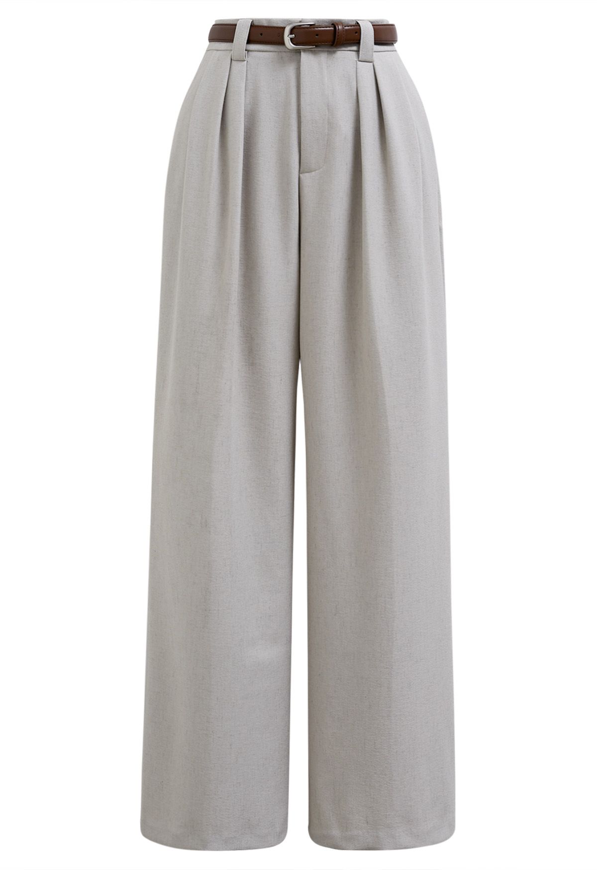 Pantalon droit avec ceinture en similicuir en sable