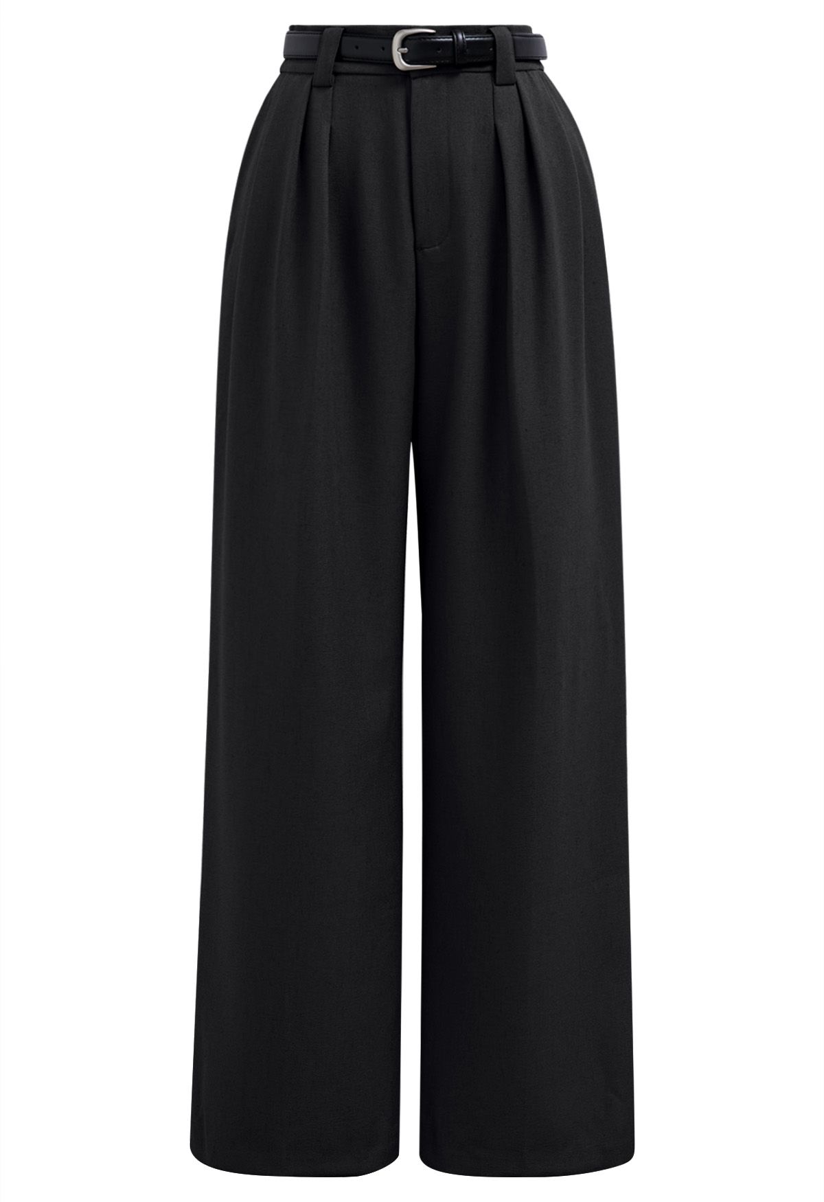 Pantalon droit avec ceinture en similicuir, noir