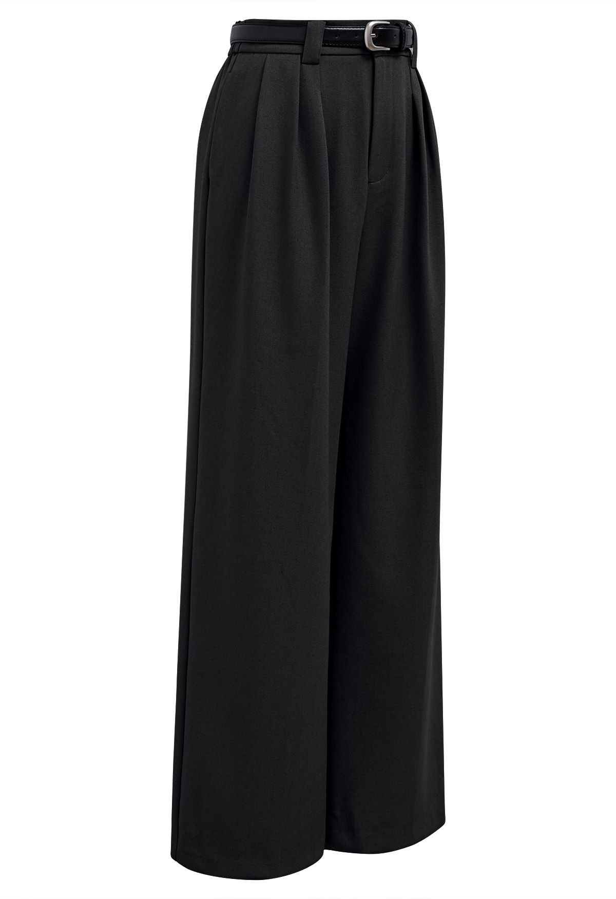 Pantalon droit avec ceinture en similicuir, noir