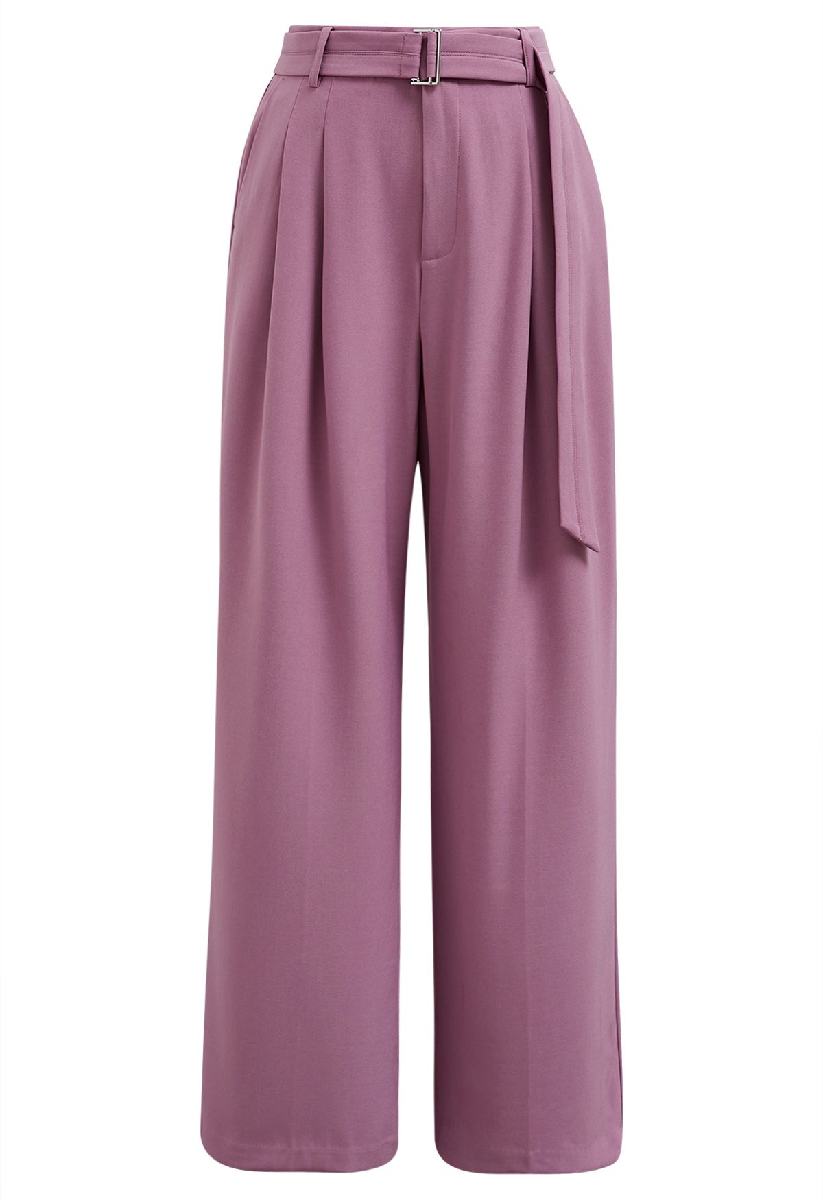 Pantalon plissé avec poche latérale et ceinture en violet