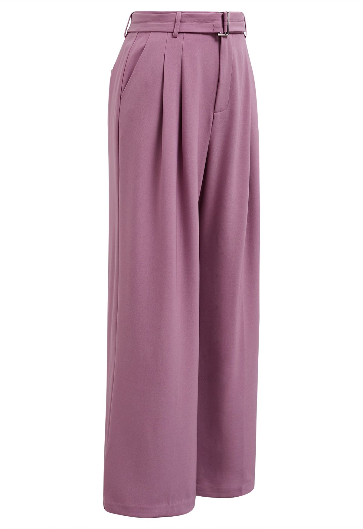 Pantalon plissé avec poche latérale et ceinture en violet