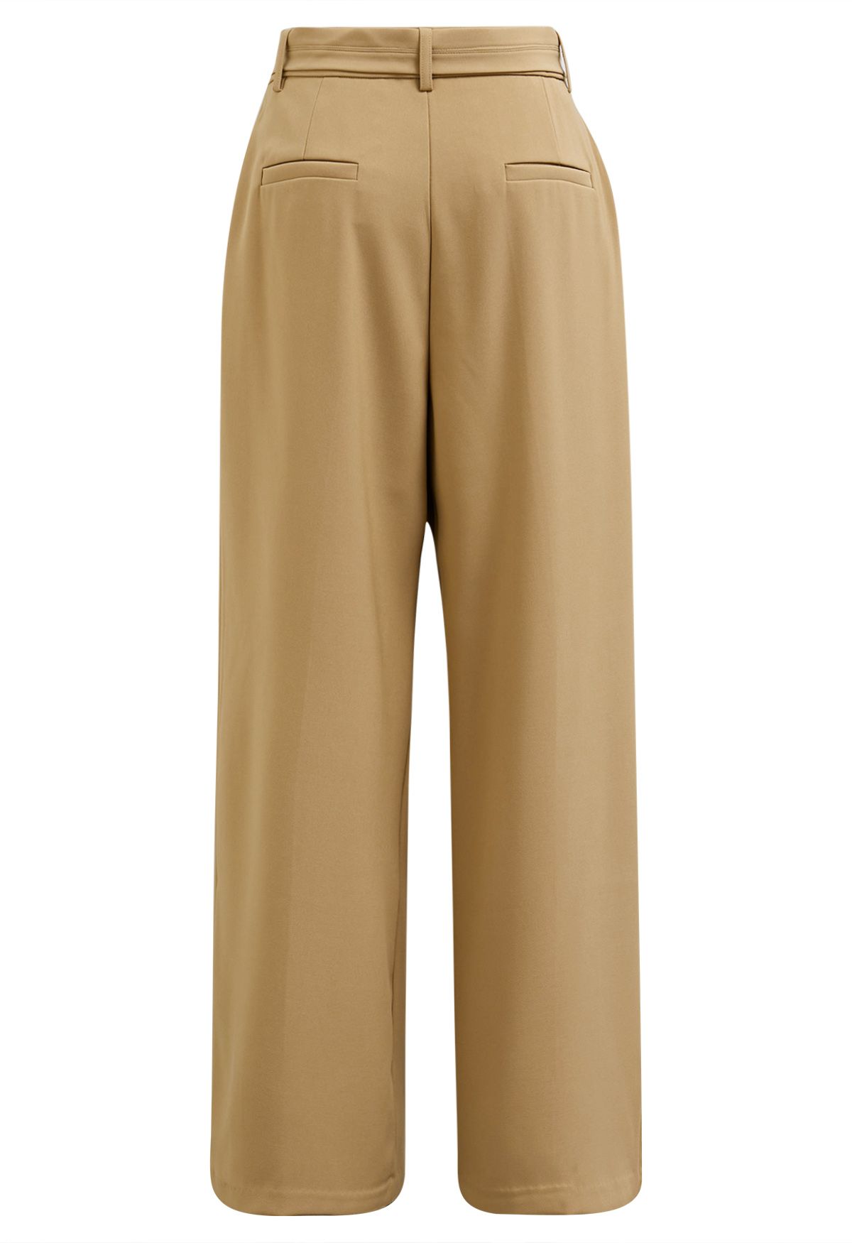 Pantalon plissé avec poche latérale et ceinture en camel