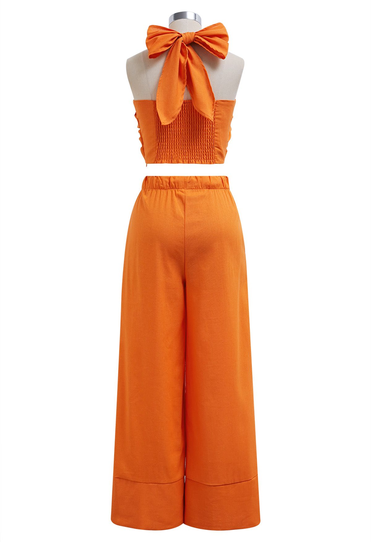 Pantalon Palazzo Confort en Lin Mélangé en Orange