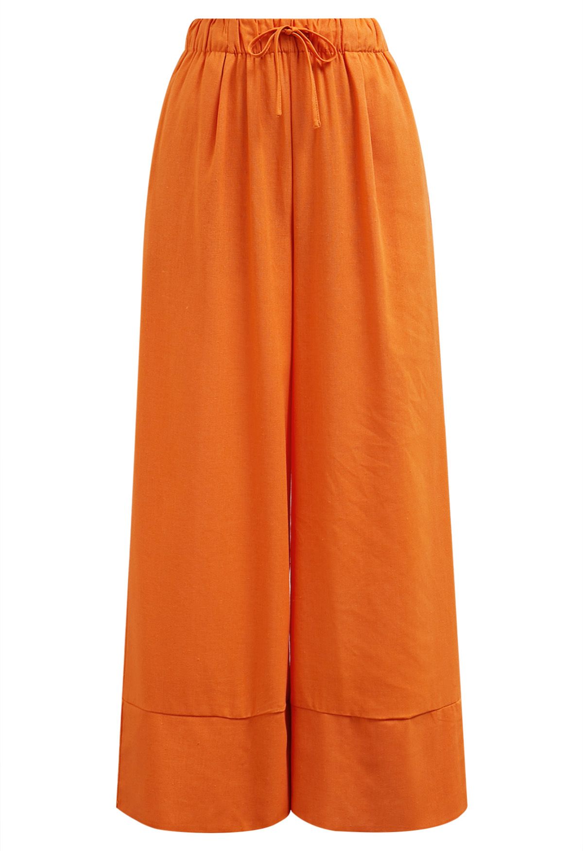 Pantalon Palazzo Confort en Lin Mélangé en Orange