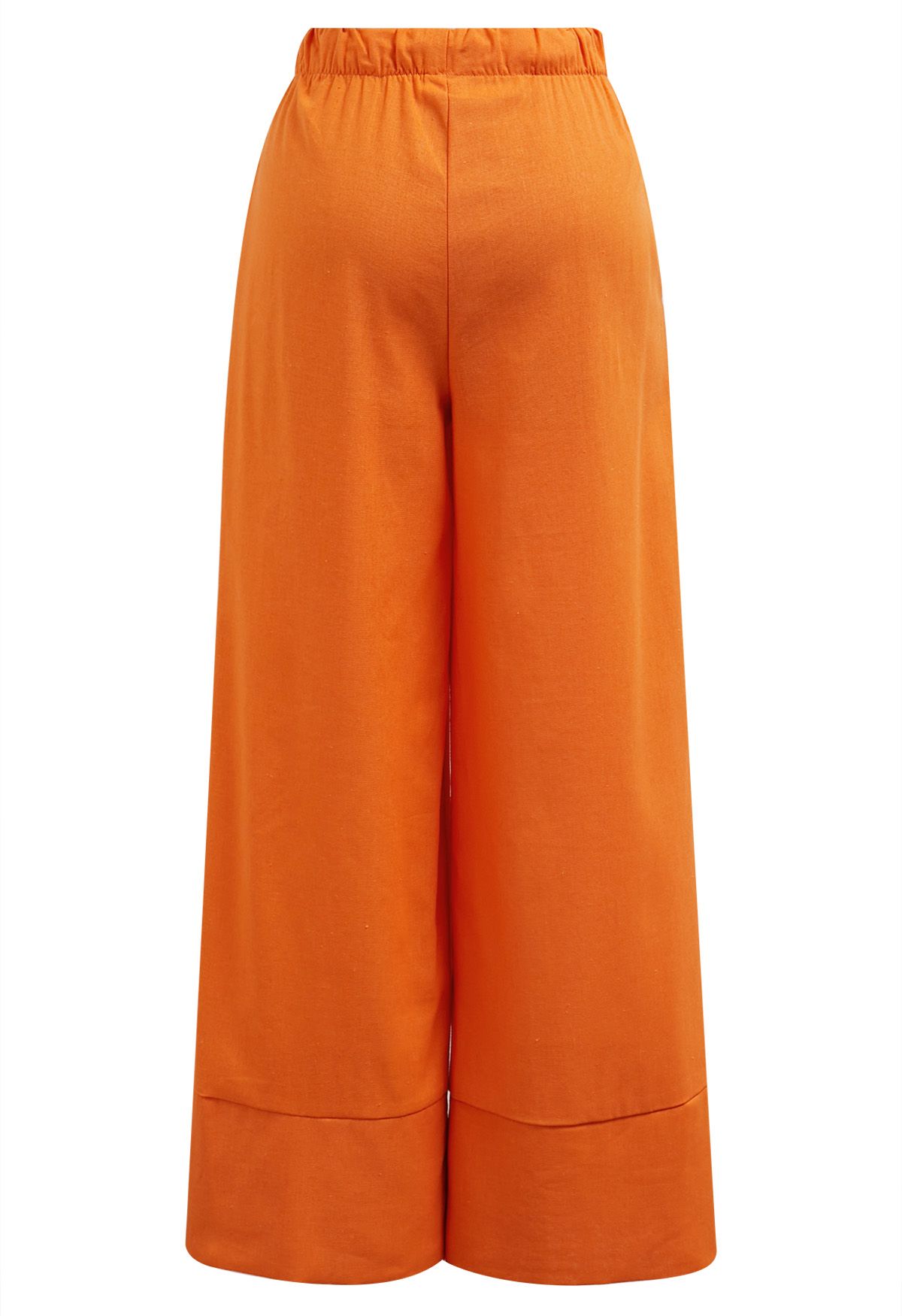 Pantalon Palazzo Confort en Lin Mélangé en Orange