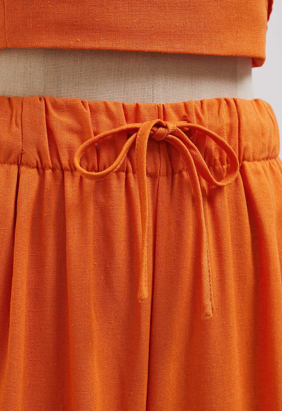 Pantalon Palazzo Confort en Lin Mélangé en Orange