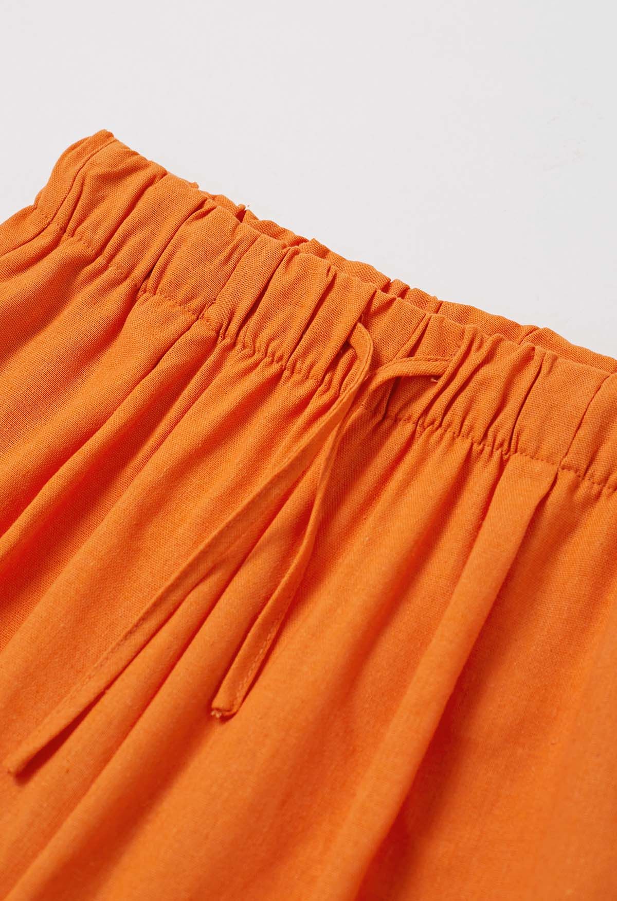 Pantalon Palazzo Confort en Lin Mélangé en Orange