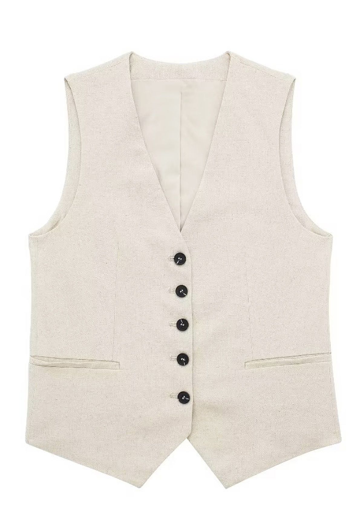 Gilet boutonné en mélange de lin à col en V en lin