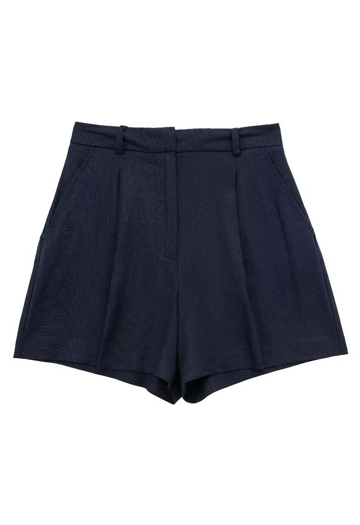 Short plissé en lin mélangé avec poche latérale, bleu marine