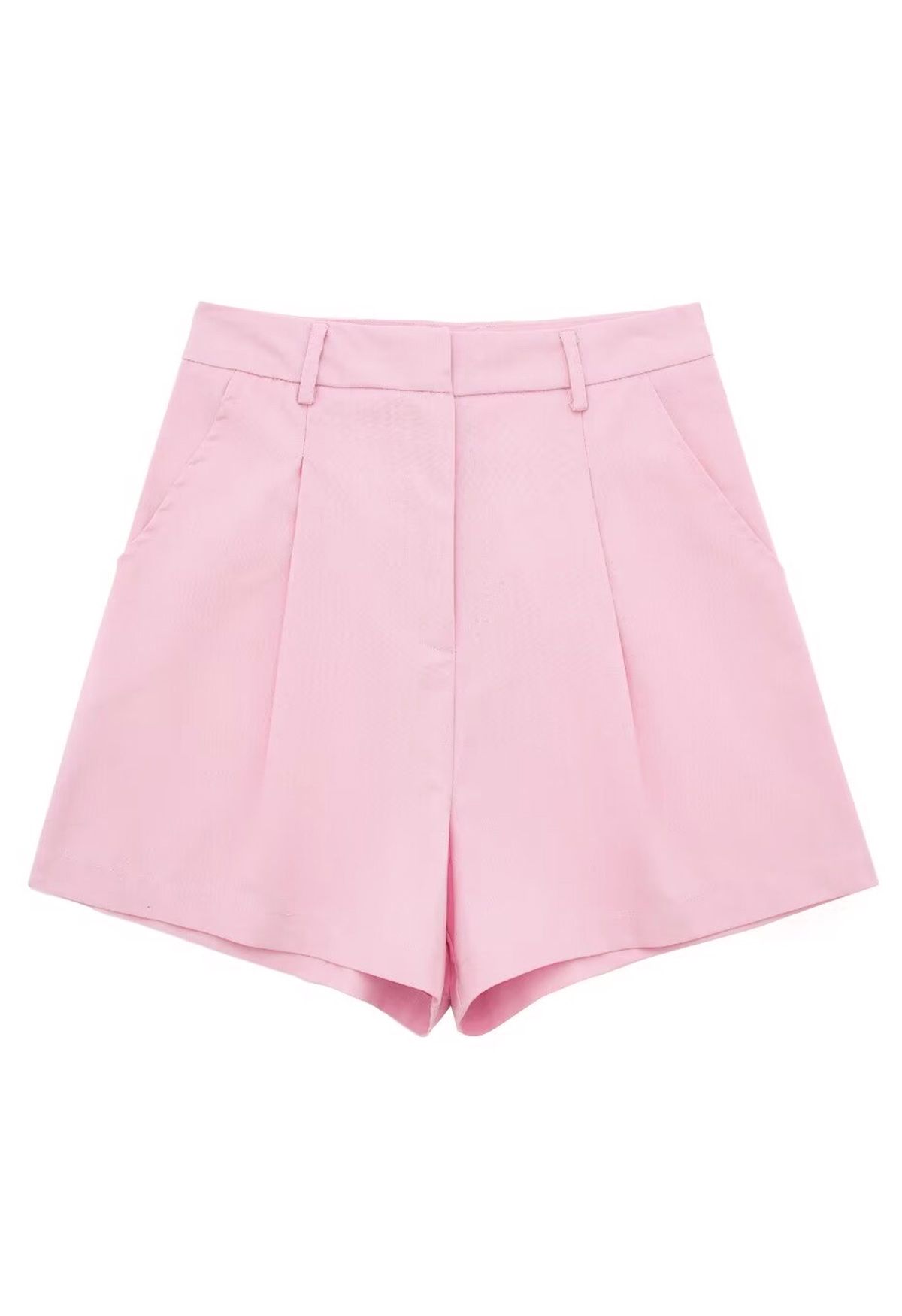 Short plissé en lin mélangé avec poches latérales, rose