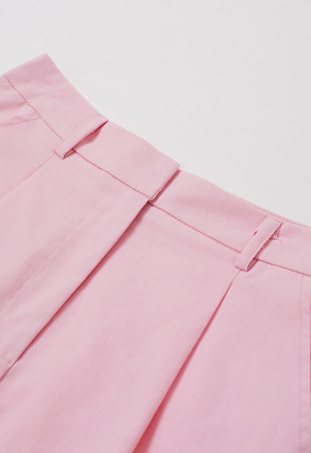 Short plissé en lin mélangé avec poches latérales, rose