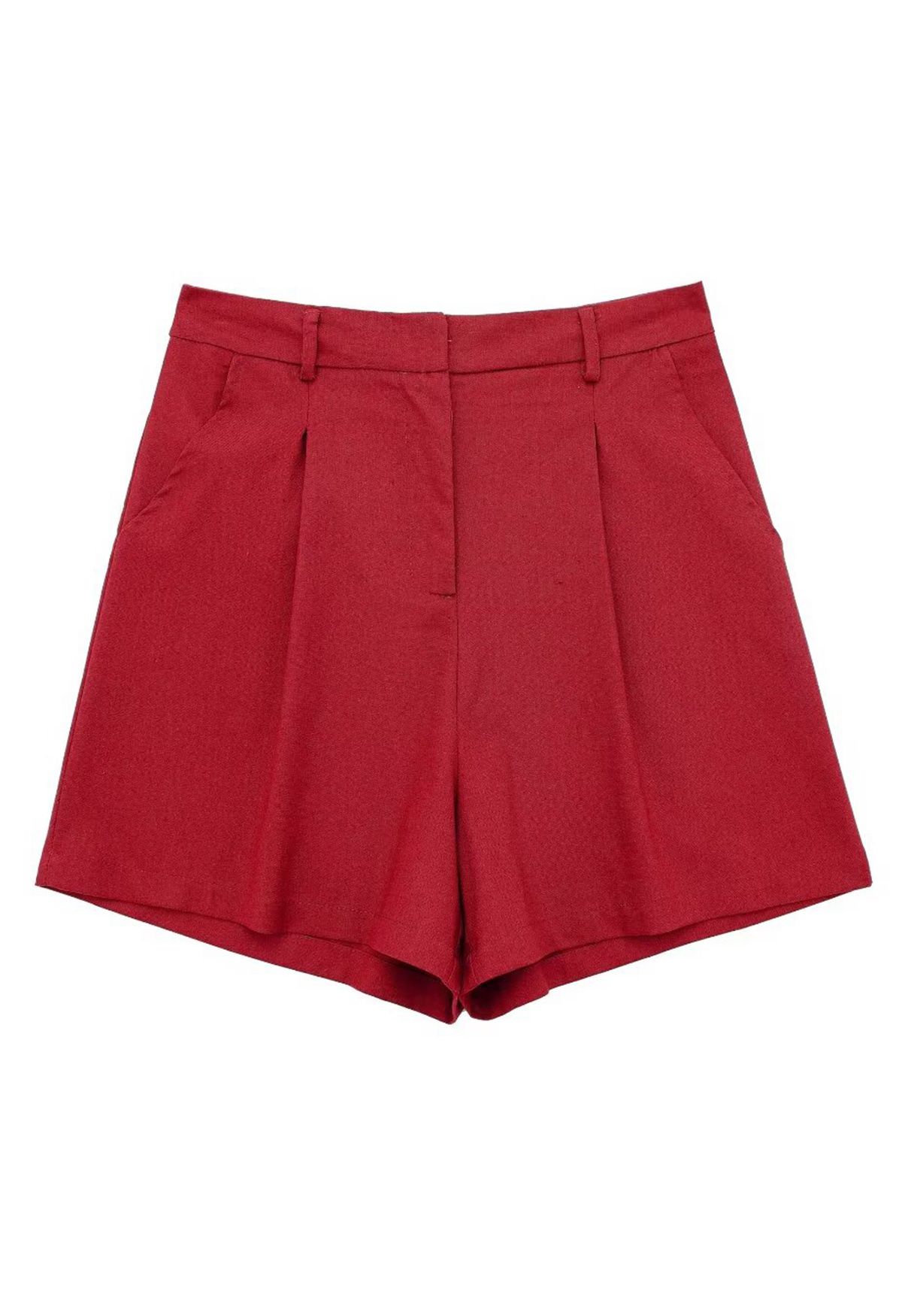 Short plissé en lin mélangé avec poche latérale en rouge