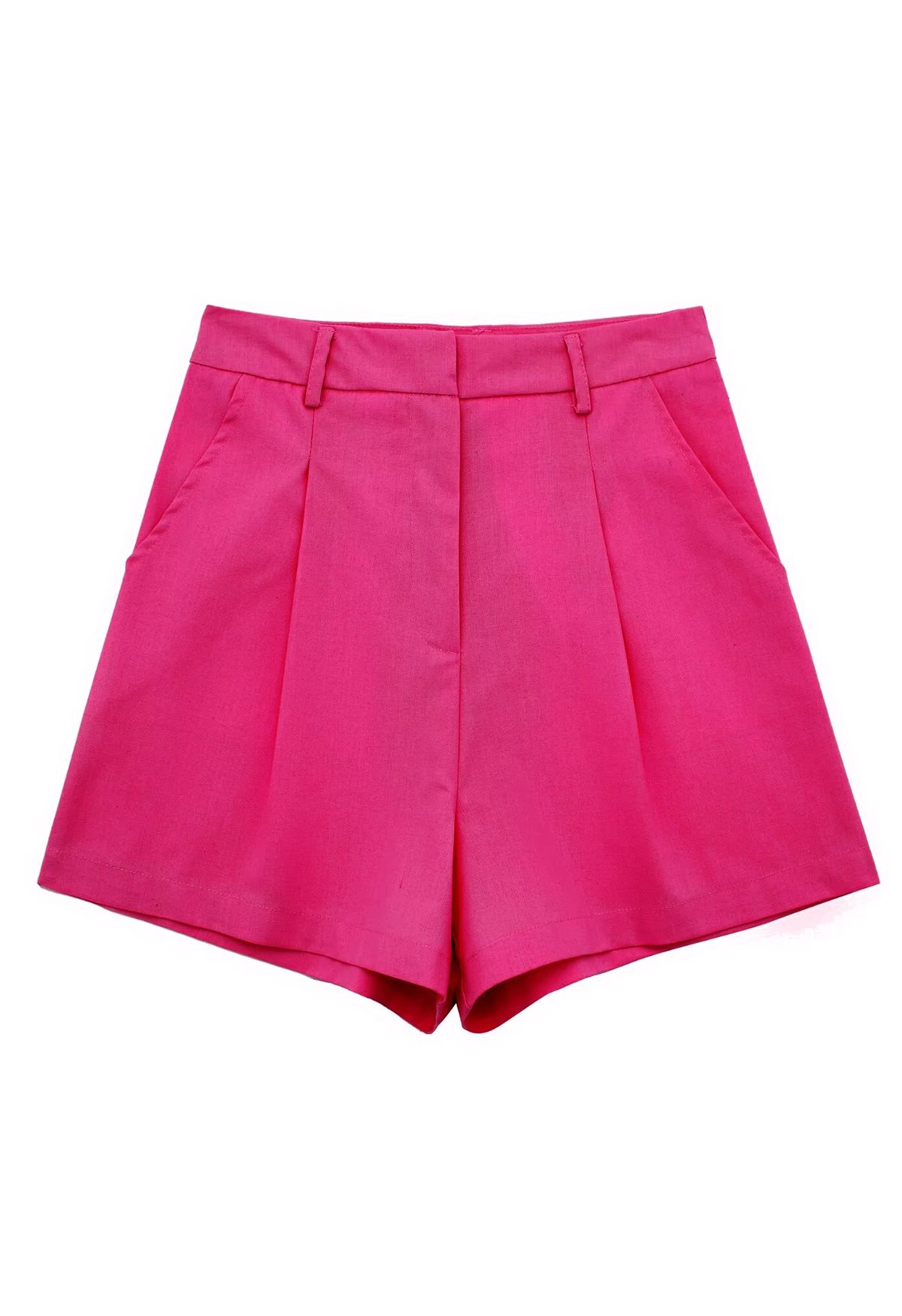 Short plissé en lin mélangé avec poches latérales, rose vif